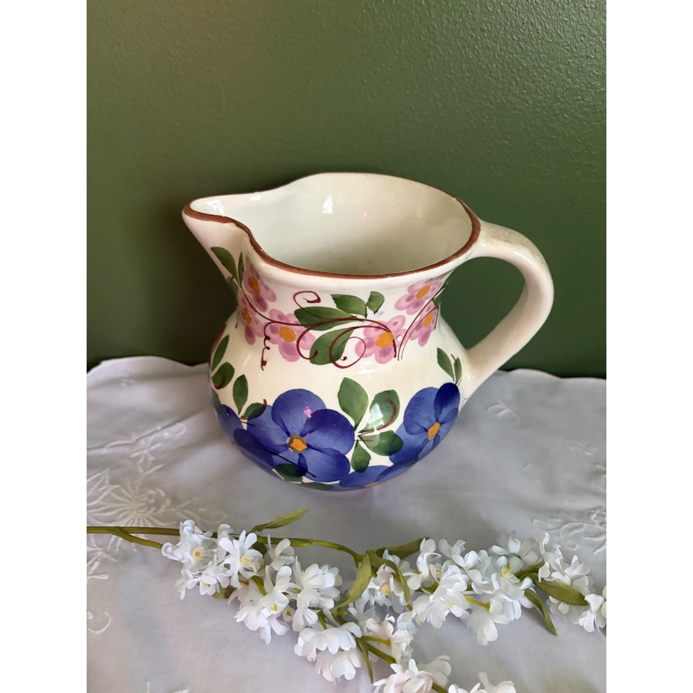 Vintage Hand Painted Floral Ceramic Pitcher Multi Color Flower Vase - Picture 6 of 7